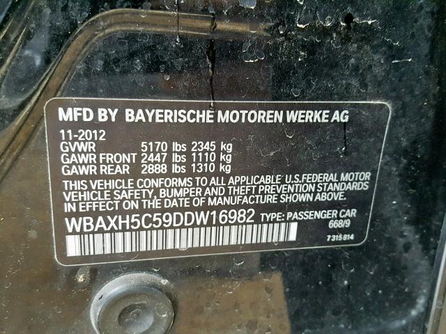 WBAXH5C59DDW16982 - 2013 BMW 528 XI BLACK photo 10