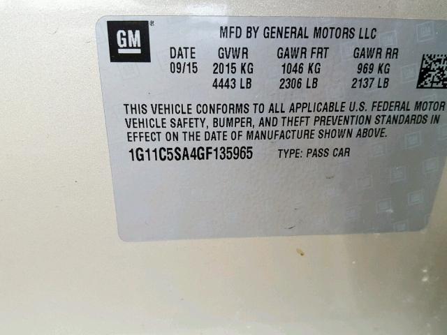 1G11C5SA4GF135965 - 2016 CHEVROLET MALIBU LIM SILVER photo 10