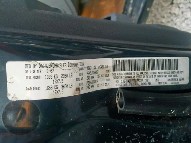 1J8HG48P77C678737 - 2007 JEEP COMMANDER BLUE photo 10