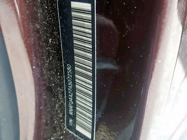 KNAFU4A27A5072580 - 2010 KIA FORTE EX BURGUNDY photo 10