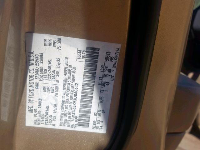 1FMZU63K93UB60642 - 2003 FORD EXPLORER X GOLD photo 10