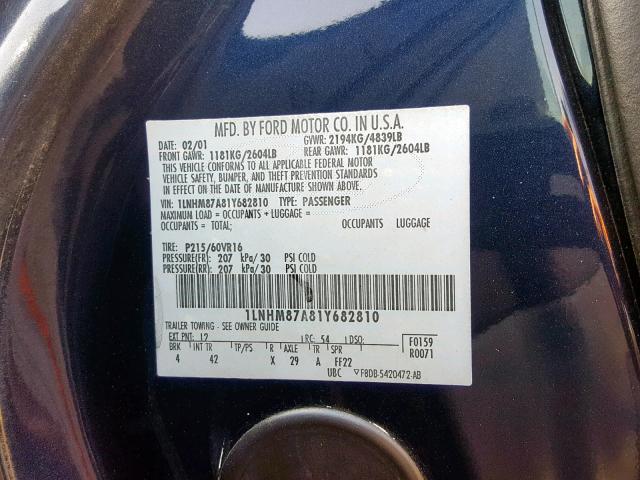 1LNHM87A81Y682810 - 2001 LINCOLN LS BLUE photo 10