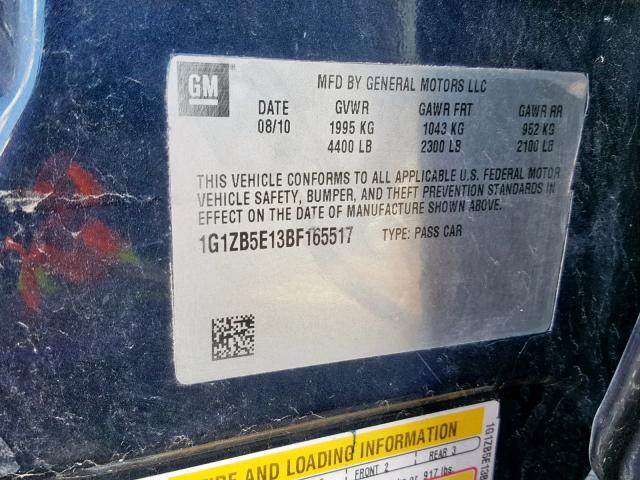 1G1ZB5E13BF165517 - 2011 CHEVROLET MALIBU LS BLUE photo 10