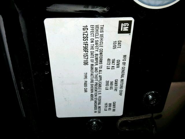 1G1ZS51F96F157106 - 2006 CHEVROLET MALIBU LS CHARCOAL photo 10