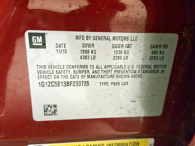 1G1ZC5E13BF230735 - 2011 CHEVROLET MALIBU 1LT 栗色 照片 10