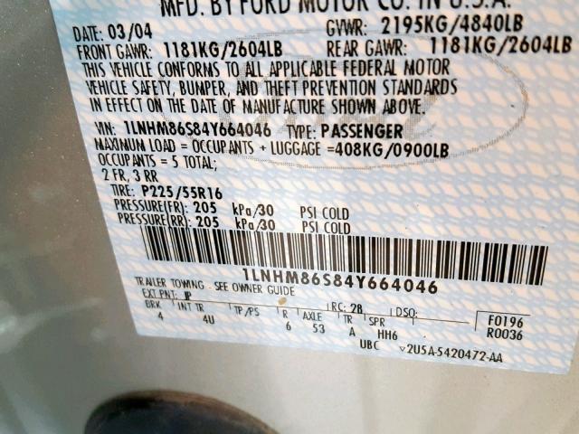 1LNHM86S84Y664046 - 2004 LINCOLN LS SILVER photo 10
