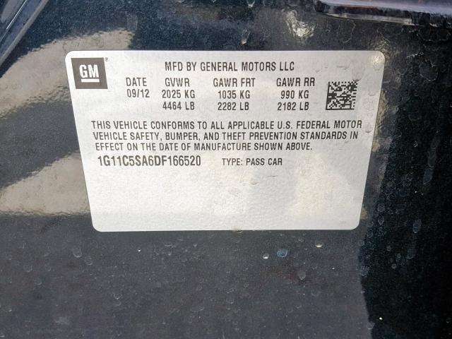 1G11C5SA6DF166520 - 2013 CHEVROLET MALIBU 1LT 黑色 照片 10