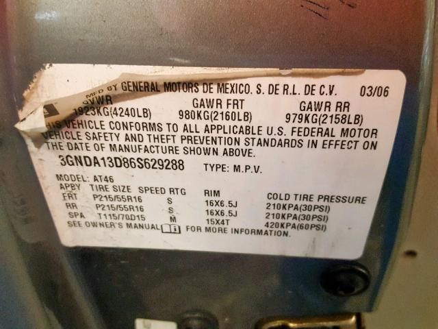 3GNDA13D86S629288 - 2006 CHEVROLET HHR LS Gris foto 10