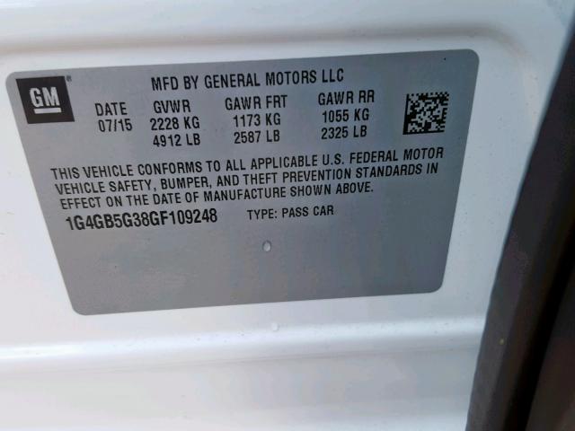 1G4GB5G38GF109248 - 2016 BUICK LACROSSE WHITE photo 10