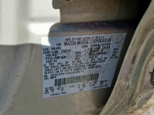 4F2CZ96163KM50414 - 2003 MAZDA TRIBUTE ES 银色 照片 10