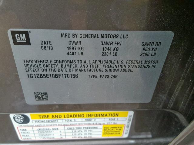 1G1ZB5E10BF170156 - 2011 CHEVROLET MALIBU LS BROWN photo 10