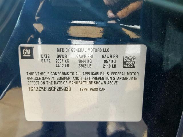 1G1ZC5E05CF269920 - 2012 CHEVROLET MALIBU 1LT 蓝色 照片 10