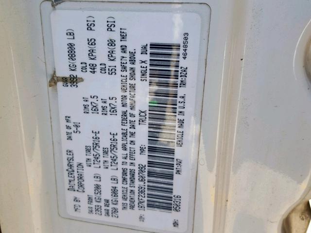 1B7KF23691J607092 - 2001 DODGE RAM 2500 WHITE photo 10