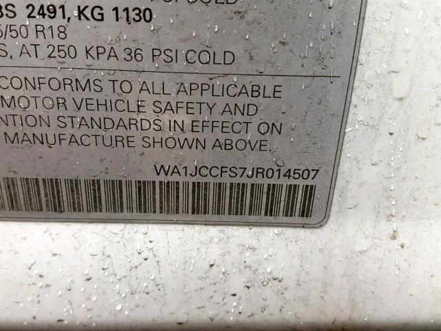 WA1JCCFS7JR014507 - 2018 AUDI Q3 PREMIUM WHITE photo 10