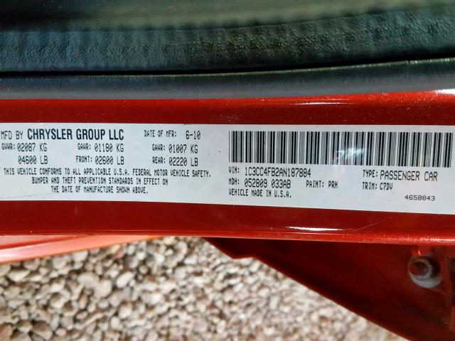 1C3CC4FB2AN187884 - 2010 CHRYSLER SEBRING TO RED photo 10