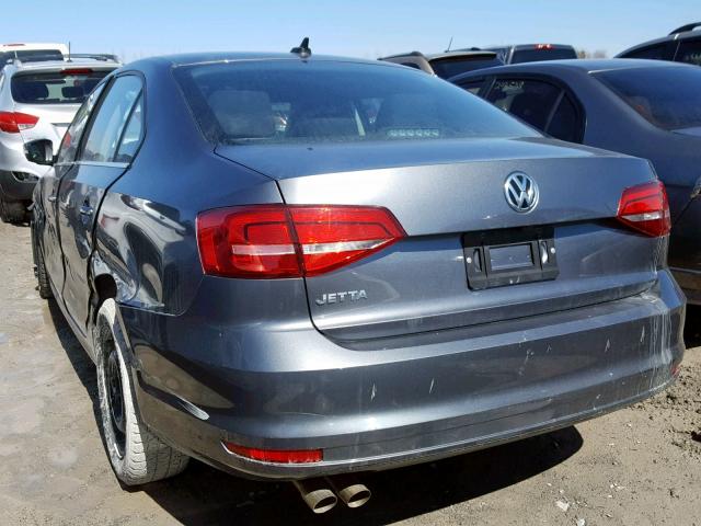 3VW2K7AJ6FM339707 - 2015 VOLKSWAGEN JETTA BASE GRAY photo 3