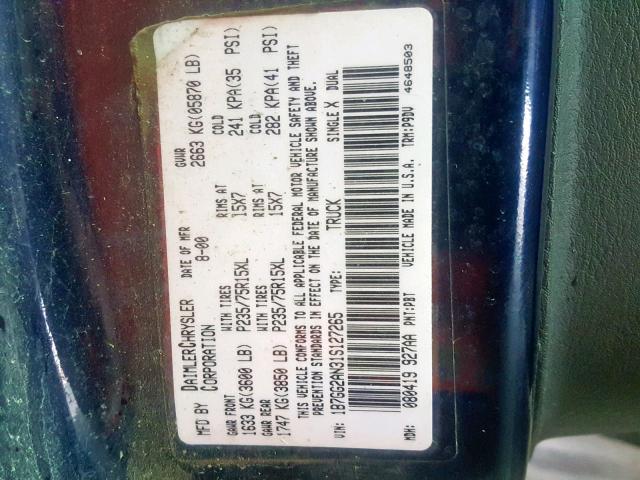 1B7GG2AN31S127265 - 2001 DODGE DAKOTA QUA BLUE photo 10