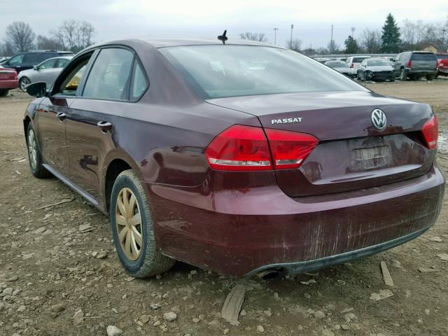 1VWAP7A36CC066778 - 2012 VOLKSWAGEN PASSAT S MAROON photo 3