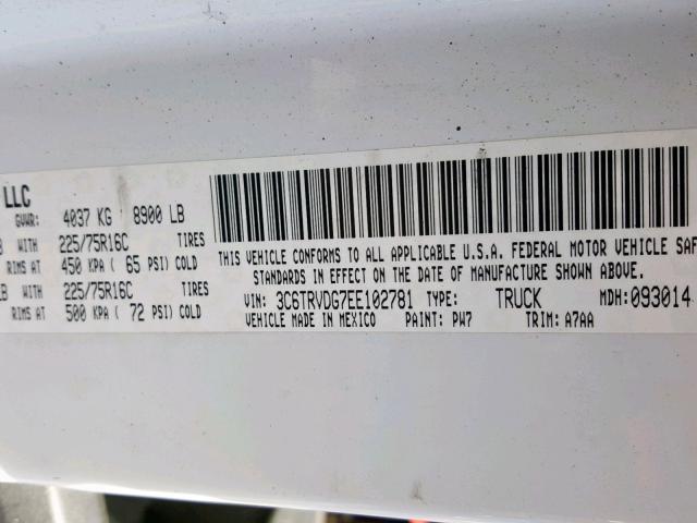 3C6TRVDG7EE102781 - 2014 RAM PROMASTER 白色 照片 10