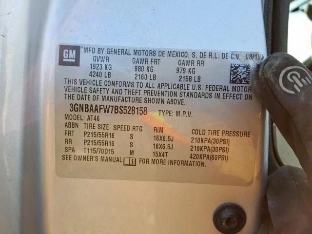 3GNBAAFW7BS528158 - 2011 CHEVROLET HHR LS Күміс фото 10