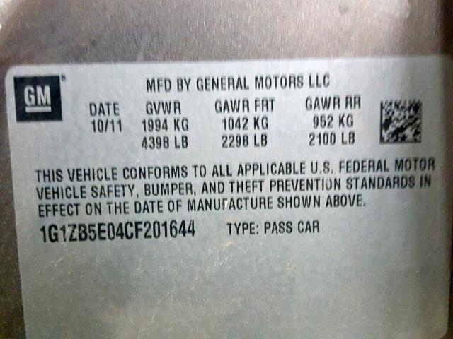 1G1ZB5E04CF201644 - 2012 CHEVROLET MALIBU LS CHARCOAL photo 10