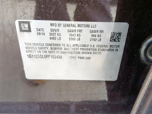 1G11C5SL6FF162438 - 2015 CHEVROLET MALIBU 1LT 紫色 照片 10