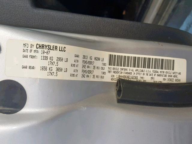 1J8HH48K08C162366 - 2008 JEEP COMMANDER SILVER photo 10