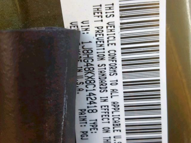 1J8HG48KX8C142418 - 2008 JEEP COMMANDER GREEN photo 10