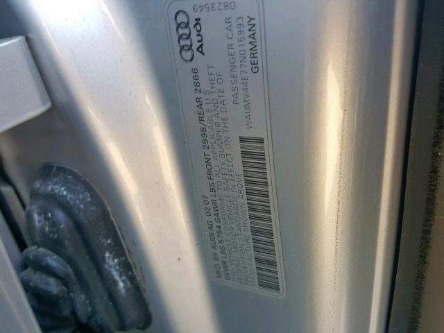 WAUMV44E77N015993 - 2007 AUDI A8 L QUATT SILVER photo 10