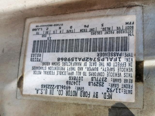 1FALP5742PA159868 - 1993 FORD TAURUS GL SILVER photo 10