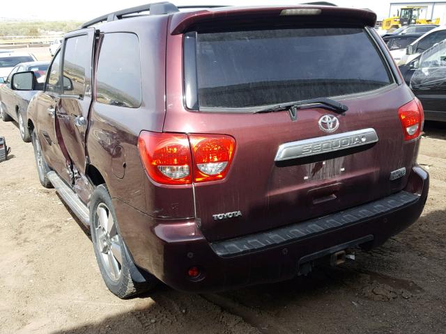 5TDBY68A28S006196 - 2008 TOYOTA SEQUOIA LI BURGUNDY photo 3