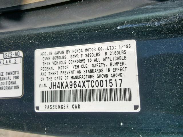 JH4KA964XTC001517 - 1996 ACURA 3.5RL GREEN photo 10