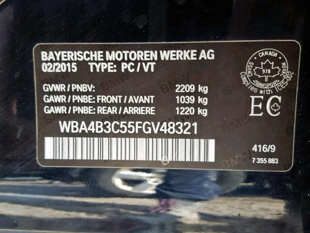 WBA4B3C55FGV48321 - 2015 BMW 435 XI BLACK photo 10