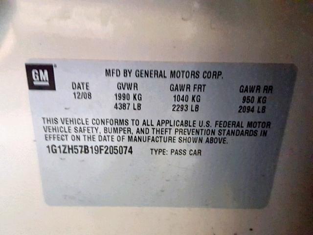 1G1ZH57B19F205074 - 2009 CHEVROLET MALIBU 1LT 金色 照片 10