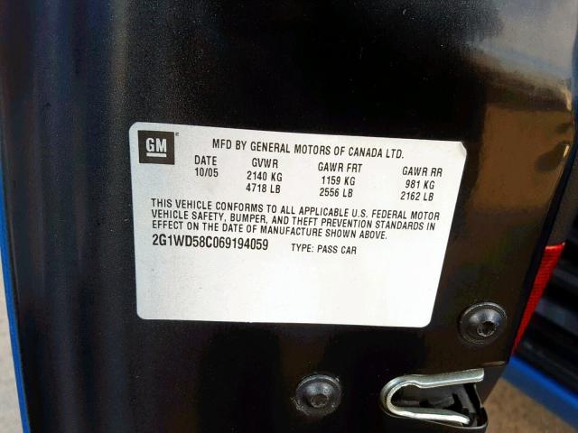 2G1WD58C069194059 - 2006 CHEVROLET IMPALA SUP ლურჯი ფოტო 10