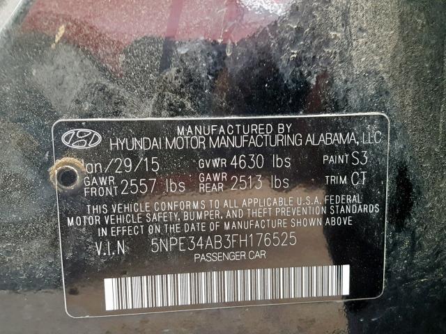 5NPE34AB3FH176525 - 2015 HYUNDAI SONATA SPO BLACK photo 10