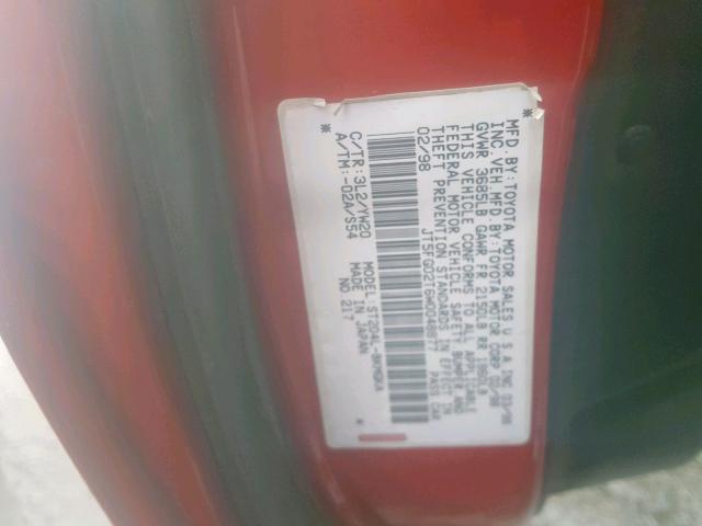 JT5FG02T6W0048877 - 1998 TOYOTA CELICA GT RED photo 10