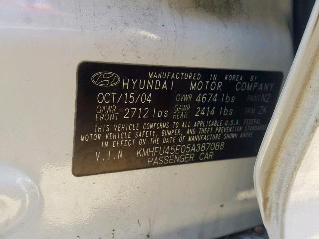 KMHFU45E05A387088 - 2005 HYUNDAI XG 350 WHITE photo 10