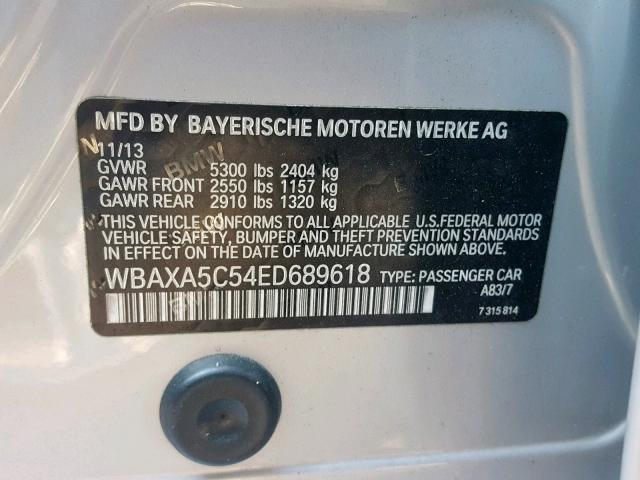 WBAXA5C54ED689618 - 2014 BMW 535 D SILVER photo 10