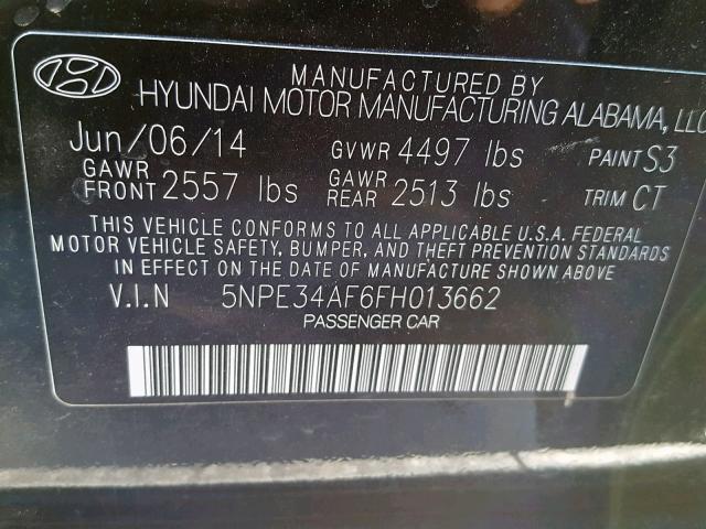 5NPE34AF6FH013662 - 2015 HYUNDAI SONATA SPO BLACK photo 10