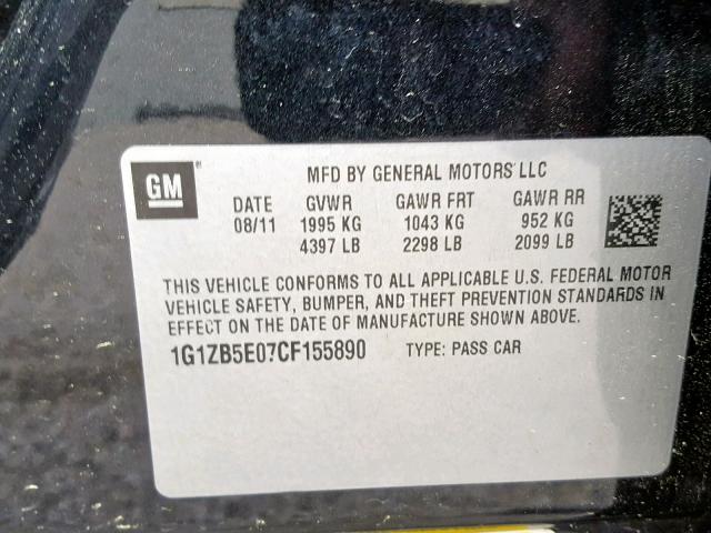 1G1ZB5E07CF155890 - 2012 CHEVROLET MALIBU LS შავი ფოტო 10