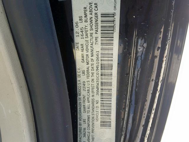 3VWRW31C07M510661 - 2007 VOLKSWAGEN NEW BEETLE შავი ფოტო 10