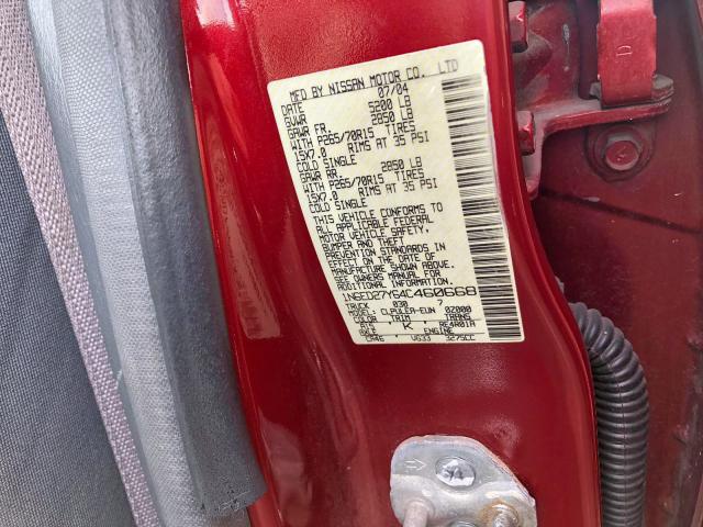 1N6ED27Y64C460668 - 2004 NISSAN FRONTIER C RED photo 9