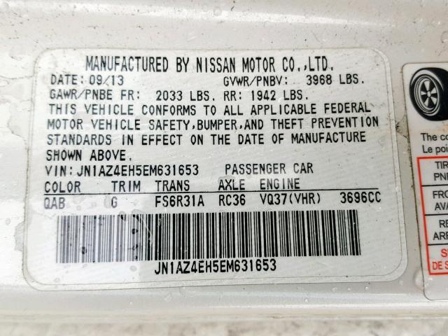 JN1AZ4EH5EM631653 - 2014 NISSAN 370Z BASE WHITE photo 10