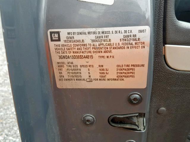 3GNDA13D38S544815 - 2008 CHEVROLET HHR LS ნაცრისფერი ფოტო 10