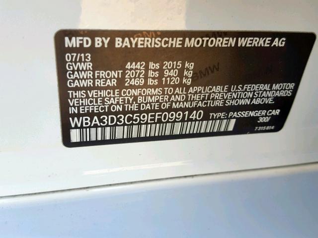 WBA3D3C59EF099140 - 2014 BMW 328 D WHITE photo 10