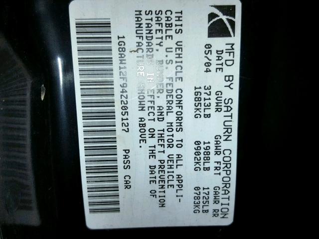 1G8AW12F94Z205127 - 2004 SATURN ION LEVEL RED photo 10