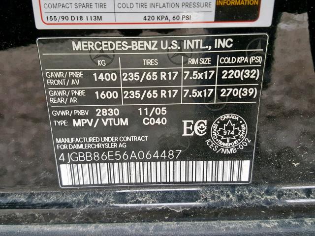 4JGBB86E56A064487 - 2006 MERCEDES-BENZ ML 350 BLACK photo 10