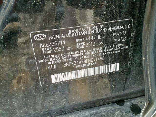 5NPE34AF9FH071488 - 2015 HYUNDAI SONATA SPO BLACK photo 10