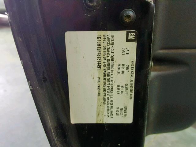 1G1JH12F437374491 - 2003 CHEVROLET CAVALIER L BLACK photo 10